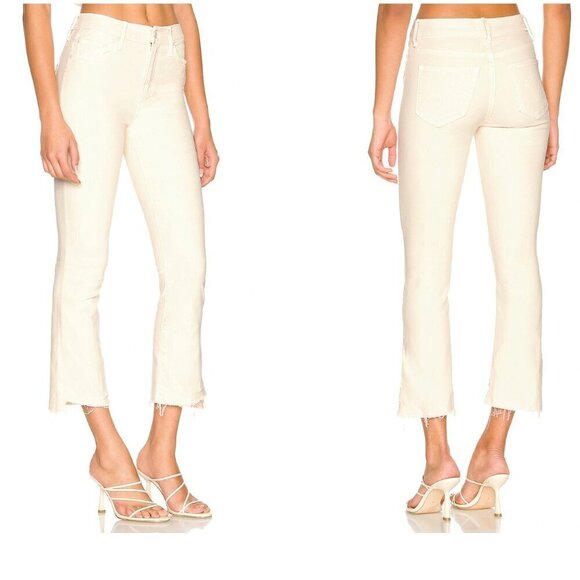 MOTHER Insider Crop Step Fray Jeans | Ivory "Chalk It Up" | Designer Denim - Picture 1 of 16